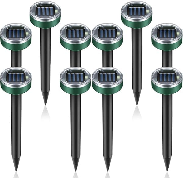 Mole Repellent,10 Pack Solar Powered Ultrasonic Gopher Vole Repellent for Outdoor lawns Garden & Yard,IP 44 Waterproof Sonic Spikes Pest Repellent Mole Killer,Moles Remover,Pet Safe