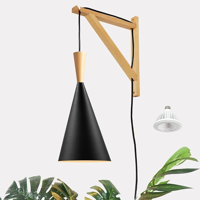 Hanging Grow Light, 20W Full Spectrum Pendant Grow Lights 15FT Power Cord, Decorative Grow Light for Indoor Plants, Flowers, Garden (Ceiling Mounted Hooks&Wall Mounted Bracket Included)