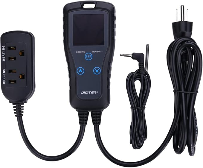 DIGITEN DTC102 Temperature Controller Outlet 2-Stage Plug in Thermostat Digital Greenhouse Thermostat Reptiles Temperature Controller Heating Cooling Mode for Homebrewing Fermentation Space Heater