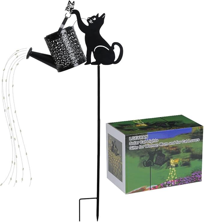 Black Cat Gifts - Solar Cat Garden Statue,Black Metal Garden Decor,Yard Decor Stakes with Lantern, Gifts for Women Mom and Grandma or for Cat Lovers