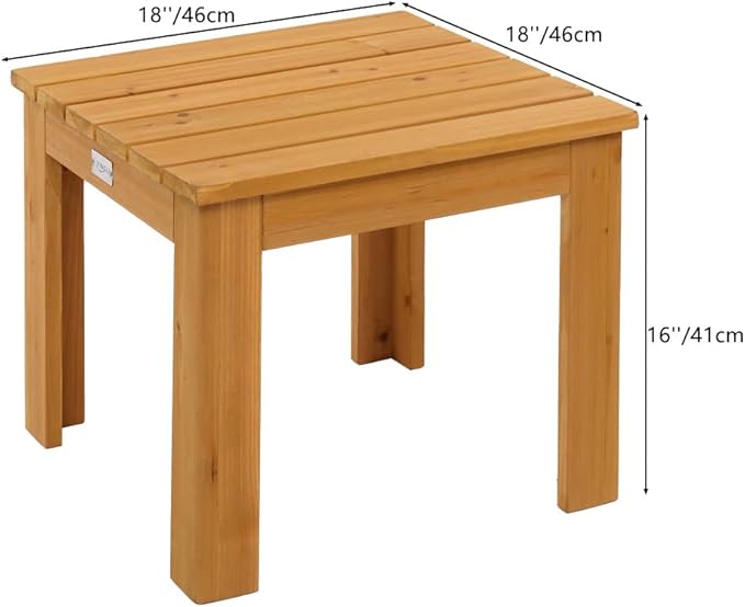 VINGLI Outdoor Adirondack Side Table W/Natural Finished, 18" Square Thick Wooden Coffee Table Top, Stable Large Weight Capacity Conversation End Table for Patio Backyard, Garden, Poolside and Balcony