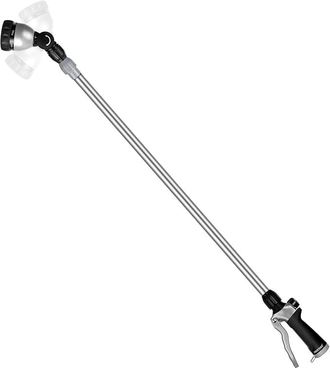 RESTMO Metal Watering Wand, 36”-60” Long Telescopic Tube | 180° Adjustable Ratcheting Head | 7 Spray Patterns | Flow Control, Perfect Garden Hose Sprayer to Water Hanging Baskets, Shrubs, Black