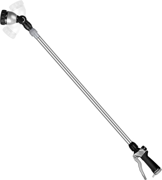 RESTMO Metal Watering Wand, 36”-60” Long Telescopic Tube | 180° Adjustable Ratcheting Head | 7 Spray Patterns | Flow Control, Perfect Garden Hose Sprayer to Water Hanging Baskets, Shrubs, Black