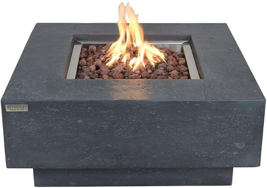 Manhattan Concrete Fire Pit 36" x 36" Outdoor Patio Firepit Includes Lava Rocks Modern Fire Pits & Outdoor Fireplaces for Garden, Deck, Indoor & Outdoor Heating
