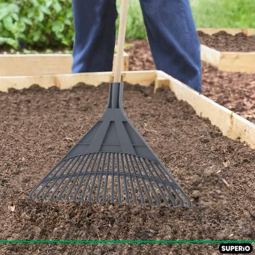 Superio Adult Rake with Hardwood Handle, Durable Plastic Head to Sweep Leaves in Lawn and Tidying Up The Garden, 61"