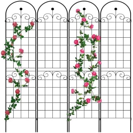 4 Pack Metal Garden Trellis for Climbing Plant Rose Stand, Cream White Outdoor 86.7'' Tall Flower Support Iron Garden Fence, Black 86.7''H