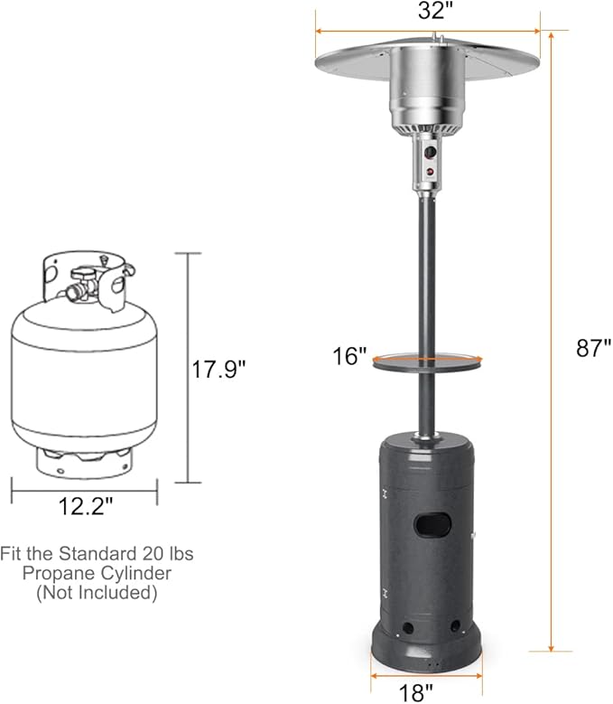 Giantex Outdoor Propane Heater, 50000 BTU Standing Gas Heater w/Shelf Tabletop & Wheels, Tip-Over Protection & Auto Shut Off, CSA Certified, Portable Patio Heater for Home & Commercial Use (Grey)