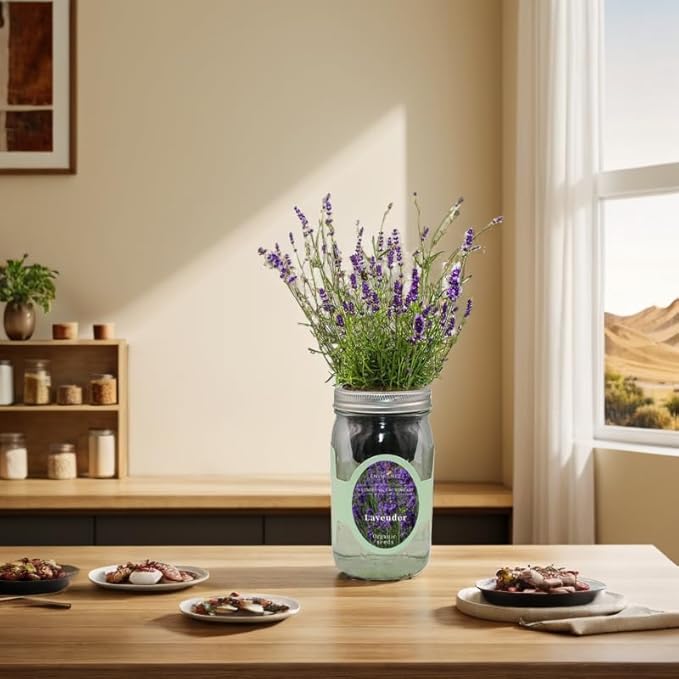 Hydroponic Herb Growing Kit, Self-Watering Mason Jar Herb Garden Starter Kit Indoor, Windowsill Herbs Garden, Grow Your Own Herbs from Organic Seeds (Lavender)