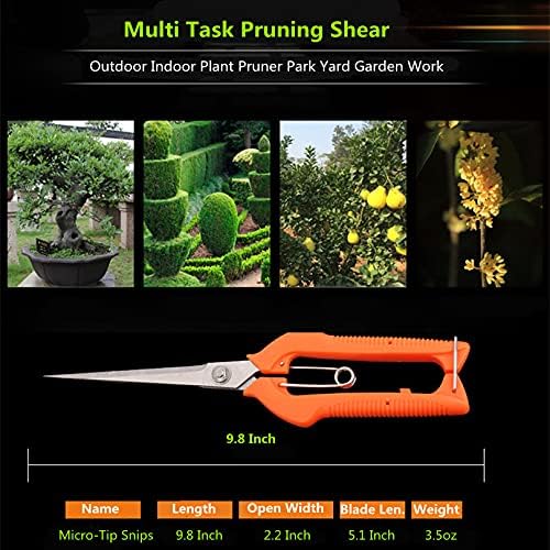 9.8 Inch Gardening Hand Pruner, Pruning Shear with Lengthened Straight Stainless Steel Blade, Micro-Tip Snips for Narrow Space, Extra Long Nose Garden Scissors …