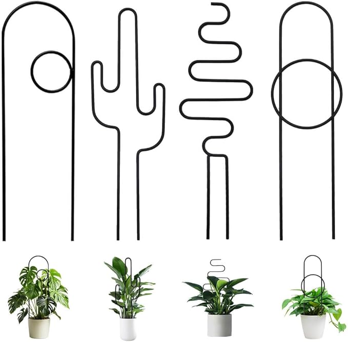 Small Plant Trellis for Climbing Plants Indoor - 13.8 Inch Trellis Indoor with Different Patterns for Vine Ivy Flower Plant Support, Metal Garden Trellis for Potted Plants, Set of 4 (Black)