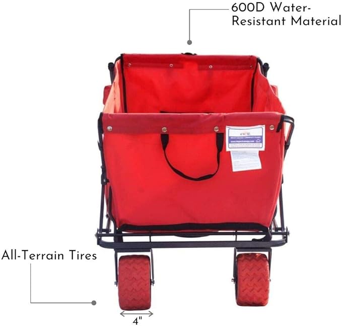 Impact Canopy Folding Collapsible Utility Wagon, Extra-Large Wagon with All-Terrain Wheels, Red