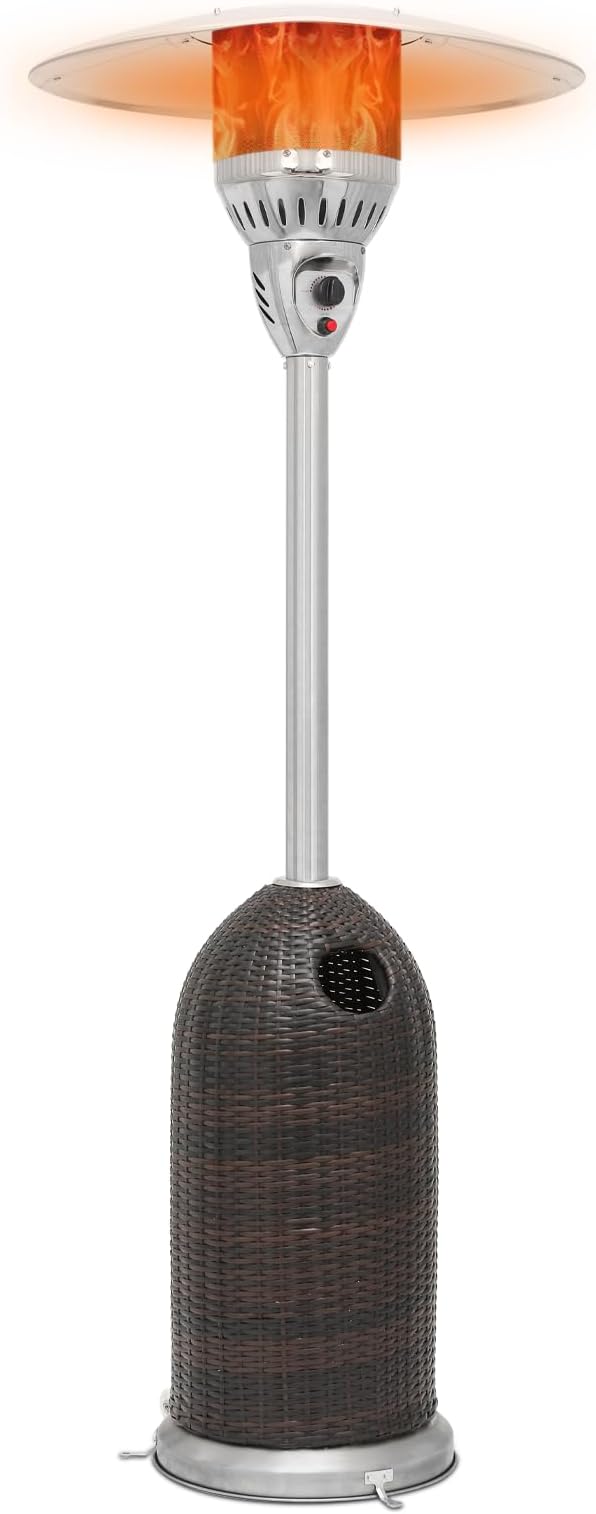 MoNiBloom 41000 BTU Propane Patio Heater with Wheels and Stainless Steel Burner Outdoor Patio Heater for Commercial Use, Residential, Garden, Backyard, Porch, Deck, Balcony (Brown)