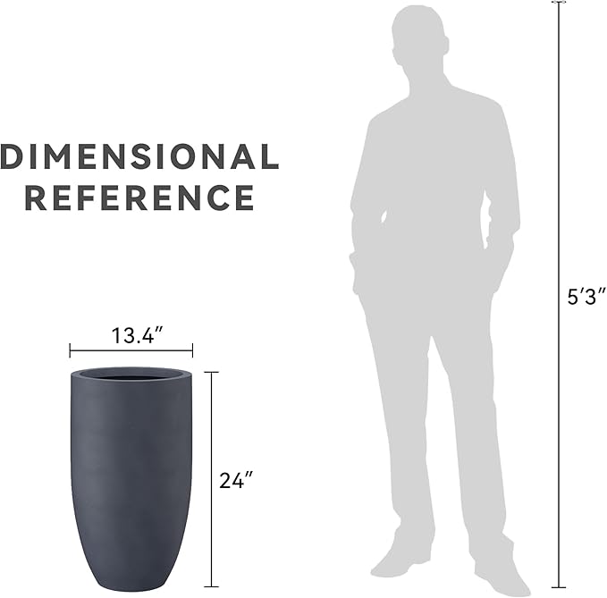 Kante 24 Inch Tall Round Concrete Planter, Large Indoor Outdoor Plant Pots with Drainage Hole and Rubber Plug, Modern Decorative Garden Pots for Home Patio Porch, Charcoal