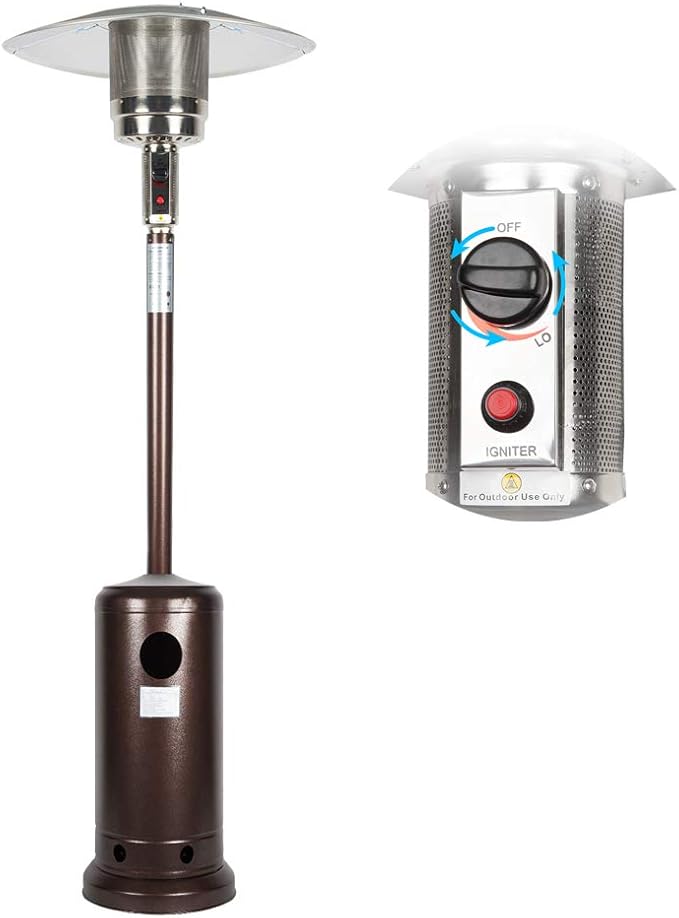 Outdoor Mushroom Heater Patio Propane 48,000 BTU for Outdoor Heating Deck Heater with Umbrella Dome and Wheeled Floor-standing Rust Free for Patio Porch and Backyards
