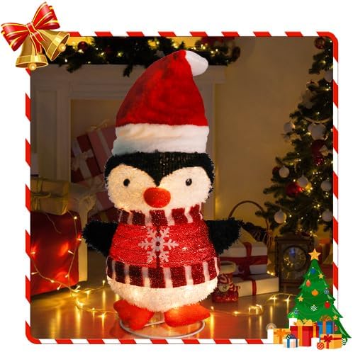 Christmas Penguin Lighted Display with LED Warm White Lights for Indoor/Outdoor Decorations