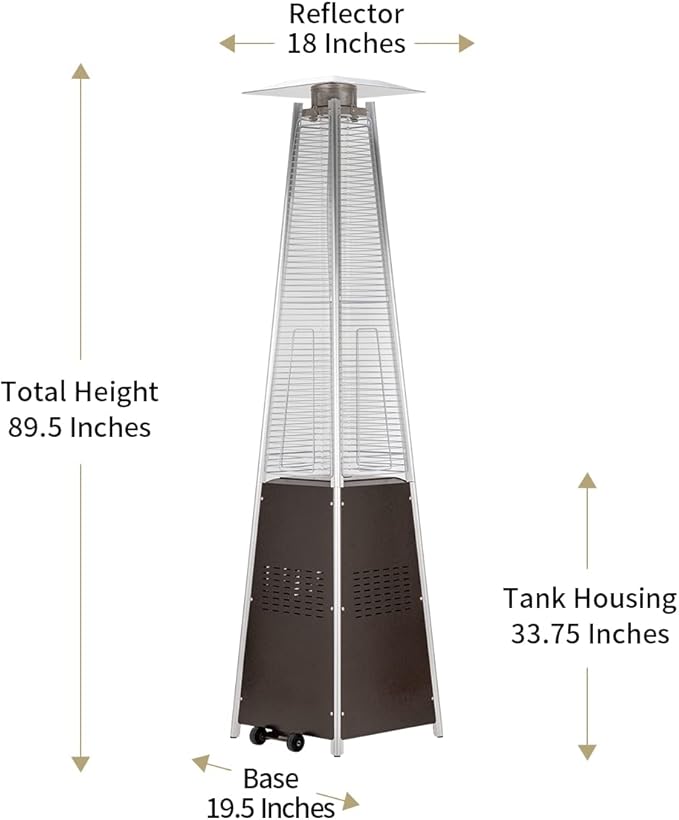 Patio Heater, KEZATO Outdoor Pyramid Patio Heater with Cover and Wheels 42,000 BTU Glass Tube Propane Heater for Commercial and Residential Use - Bronze
