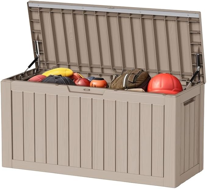 80 Gallon Resin Deck Box, Lockable Outdoor Storage Box for Patio Cushions Storage Furniture,Garden Tools, Pool Supplies, Weatherproof and UV Resistant- Grey (80 Gallon)