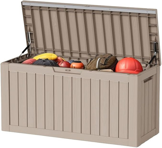 80 Gallon Resin Deck Box, Lockable Outdoor Storage Box for Patio Cushions Storage Furniture,Garden Tools, Pool Supplies, Weatherproof and UV Resistant- Grey (80 Gallon)