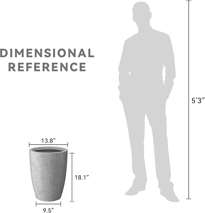 Kante 18.1" H Tall Round Concrete Planter for Outdoor Indoor, Modern Decorative Plant Pots with Drainage Hole & Rubber Plug for Home & Garden Natural Concrete