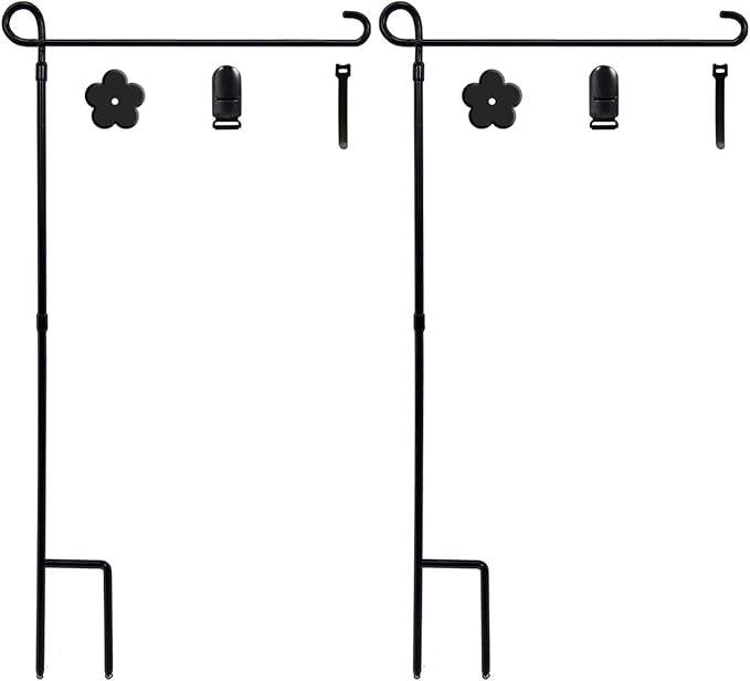 YEAHOME 2PC Garden Flag Holder Stand, Weather-Proof Yard Flag Pole Black Metal Powder-Coated Flagpole with Tiger Clip and Rubber Stopper for Garden Flags Outdoor Decorations