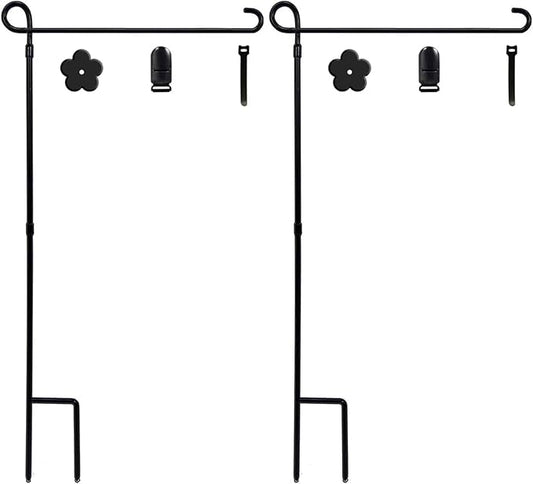 YEAHOME 2PC Garden Flag Holder Stand, Weather-Proof Yard Flag Pole Black Metal Powder-Coated Flagpole with Tiger Clip and Rubber Stopper for Garden Flags Outdoor Decorations