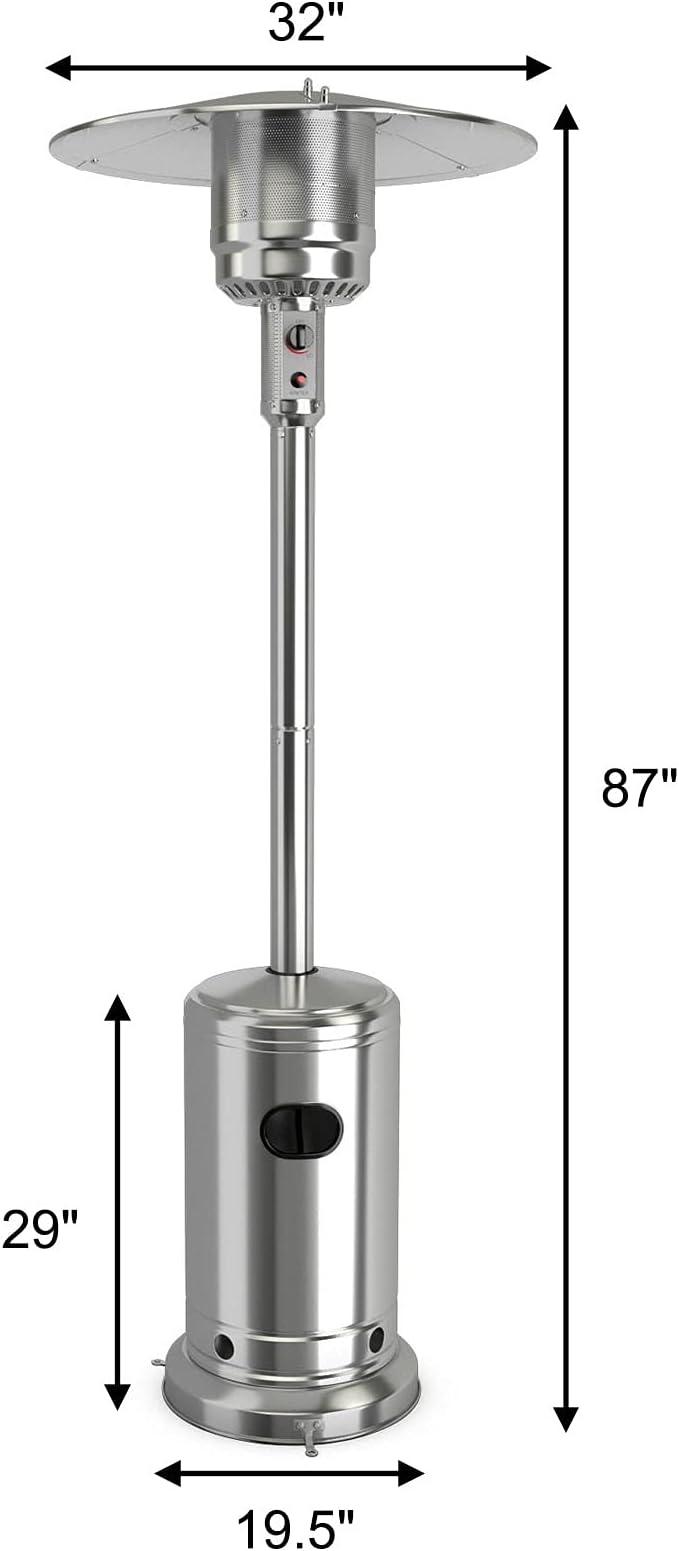 COSTWAY Outdoor Patio Heater, 50000 BTU Propane Heater with Stainless Steel Burner and Wheels, Triple Protection System, Standing Portable Outside Heater for Porch, Deck, Home and Commercial