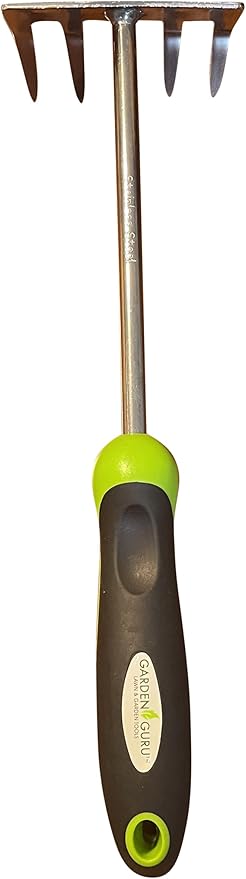Garden GURU Stainless Steel Hand Rake Cultivator Tiller Tool - Stainless Steel for Ultimate Strength - Rust Resistant - Ergonomic Handle - Great for Gardening Cultivating Loosening Weeding Mulching