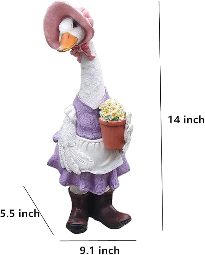 iRonrain Garden Statues Gardener Couple Duck, Indoor Ourdoor Decorations Cute Ducks Art Décor Figurine Ornament for Yard Home Garden Patio and Office (Femal)