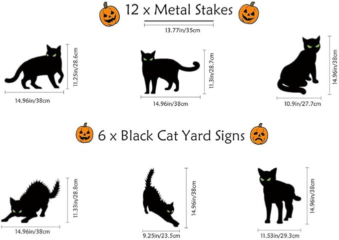 Halloween Yard Signs - 6 PCS Black Cat Decorations with Stakes for Outdoor Scary Silhouette with Glowing Eyes Waterproof Corrugated Plastic Lawn Decor