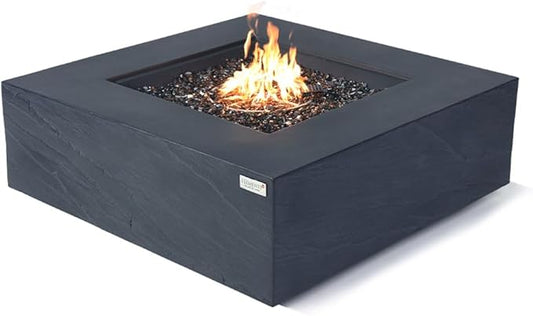 Roraima Concrete Fire Pit 40" x 40" Patio Firepit Includes Fire Glass Modern Fire Pits & Outdoor Fireplaces for Garden, Deck, Indoor & Outdoor Heating