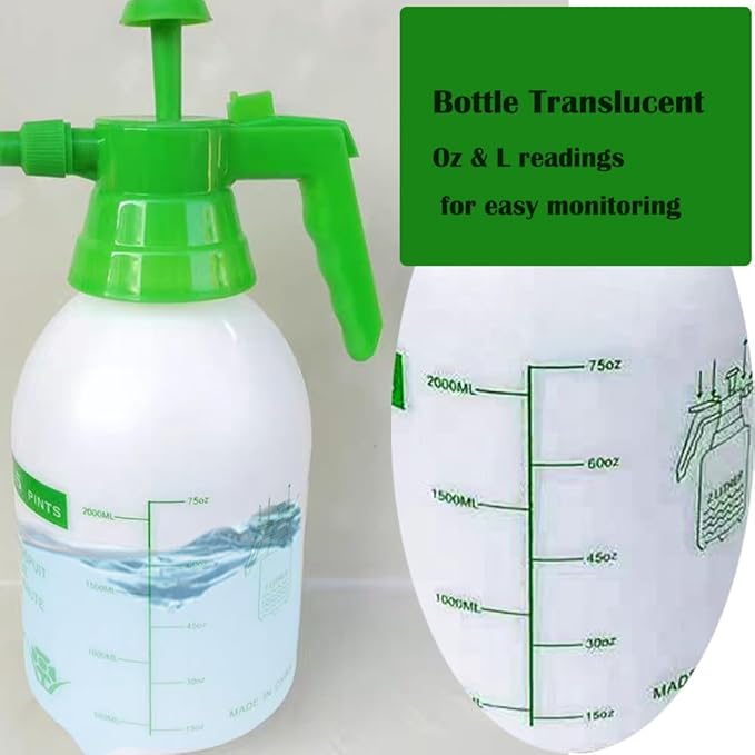 1/2 Gallon Handheld Pump Sprayer, 2 Pack Garden Pressure Sprayer with Adjustable Brass Nozzle, Multi-Purpose 75 Oz Water Spray Bottle Ideal for Watering, Fertilizing, Cleaning (White-2L)