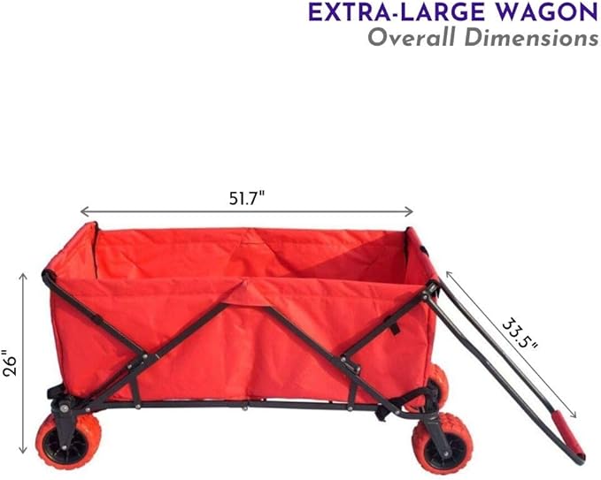 Impact Canopy Folding Collapsible Utility Wagon, Extra-Large Wagon with All-Terrain Wheels, Red