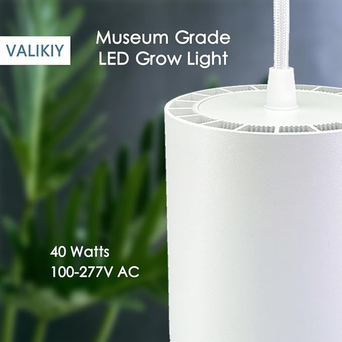 Hanging Grow Light 40W Large, Full Spectrum Warm White Color Plant Lamp, 120V Plug-in with Timer, 15FT Fabric Power Cord, Decorative Pendant Plant Light