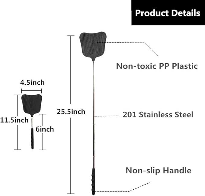 Foxany Telescopic Fly Swatters, Durable Plastic Fly Swatter Heavy Duty Set, Flyswatter with Stainless Steel Handle for Indoor/Outdoor/Classroom (2 Pack)