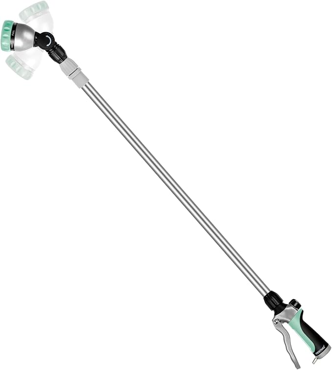 RESTMO 36”-60” Metal Watering Wand, Long Telescopic Tube | 180° Adjustable Ratcheting Head | 7 Spray Patterns | Flow Control, Garden Hose Sprayer to Water Hanging Baskets, Shrubs, Cyan