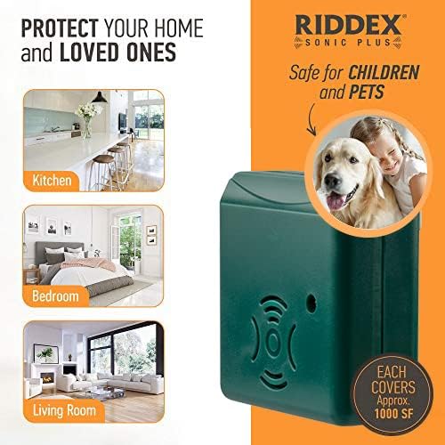 Riddex Sonic Plus Ultrasonic Pest Repeller, Plugs in with extra Outlets Indoor Use - Insect Repellent - Bug Repellents for Home Defense - Protect Against Rodents & Insects, Chemical Free(3 Pack Green)