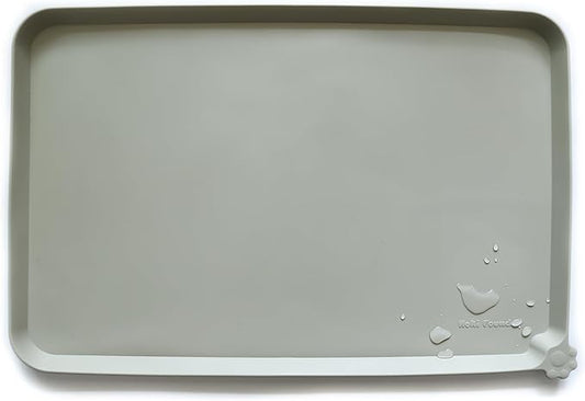 Hoki Found Large Silicone Non Slip Pet Food Mats - Bowl Placemats for Dog Cat - Waterproof - Cream Green