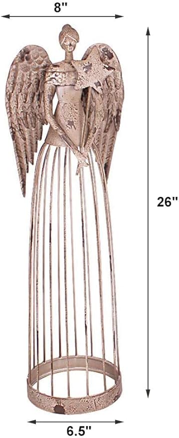 Linfevisi Garden Angel Statue Decor Rustic Metal Angel Sculpture Yard Art Heavenly Home Decor Antiqued Accent Housewarming Garden Gift 26 Inch Tall (Star)
