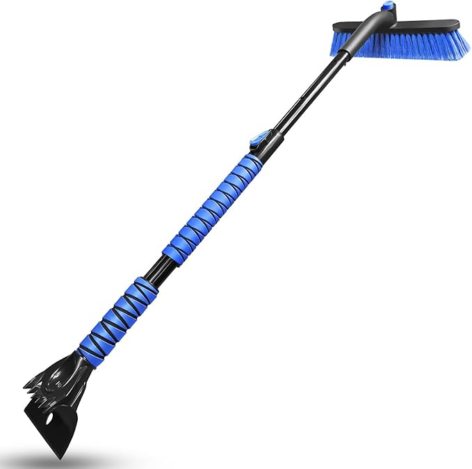HEEYA 44 Inch Snow Brush for SUV, Ice Scraper for Car Windshield Window, Extendable Snow Scraper and Brush with Comfortable Foam Grip for Truck Vehicle Automobile - Blue