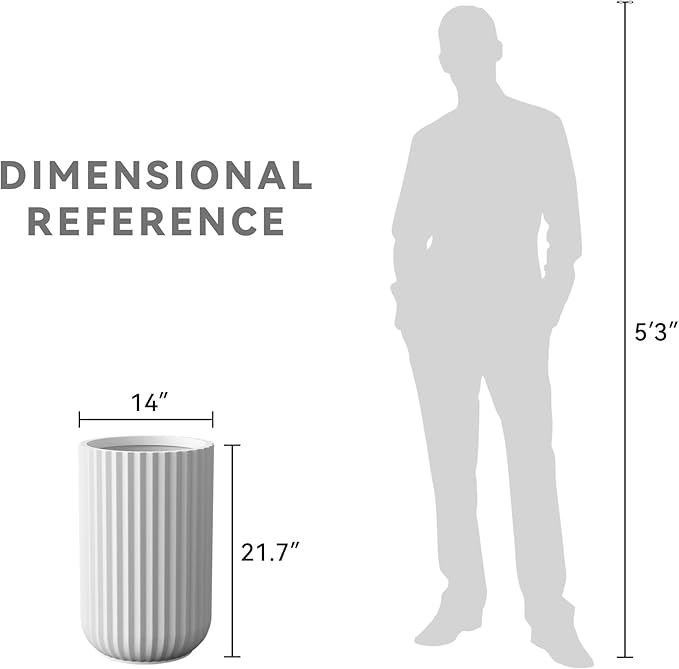 Kante Tall Fulted Planter, 21.7 Inch Tall Round Concrete Plant Pots with Drainage Hole and Rubber Plug, Modern Decor for Indoor Outdoor Plants, Flower, White