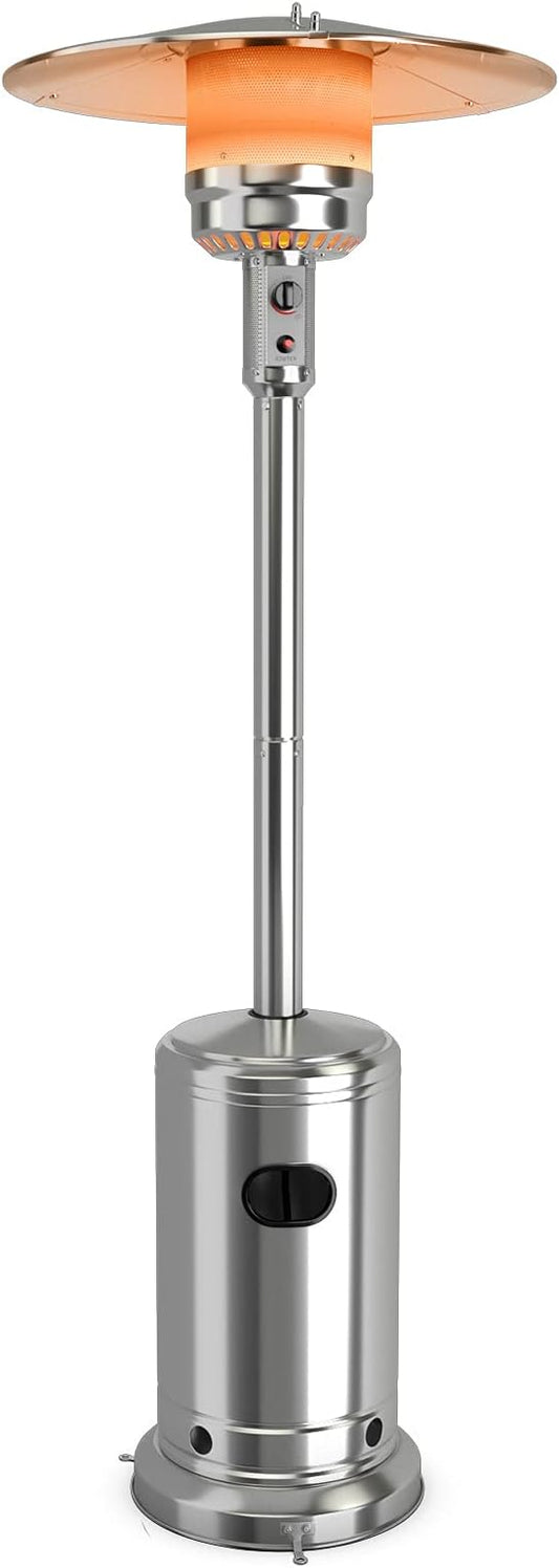 COSTWAY Outdoor Patio Heater, 50000 BTU Propane Heater with Stainless Steel Burner and Wheels, Triple Protection System, Standing Portable Outside Heater for Porch, Deck, Home and Commercial