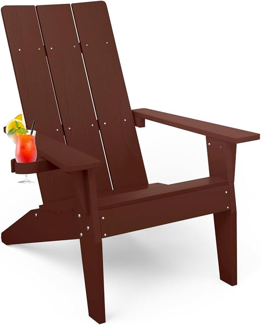MXIMU Modern Adirondack Chair Weather Resistant with Cup Holder Oversized Fire Pit Chairs Adorondic Plastic Outdoor Chairs for Firepit Area Seating (Coffee)