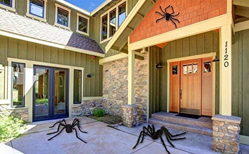 QBSM 2 Pcs Realistic Hairy Giant Spider Real Large Fake Spiders for Halloween Outdoor Decoration House Prank Prop (49.2''+35.4'')