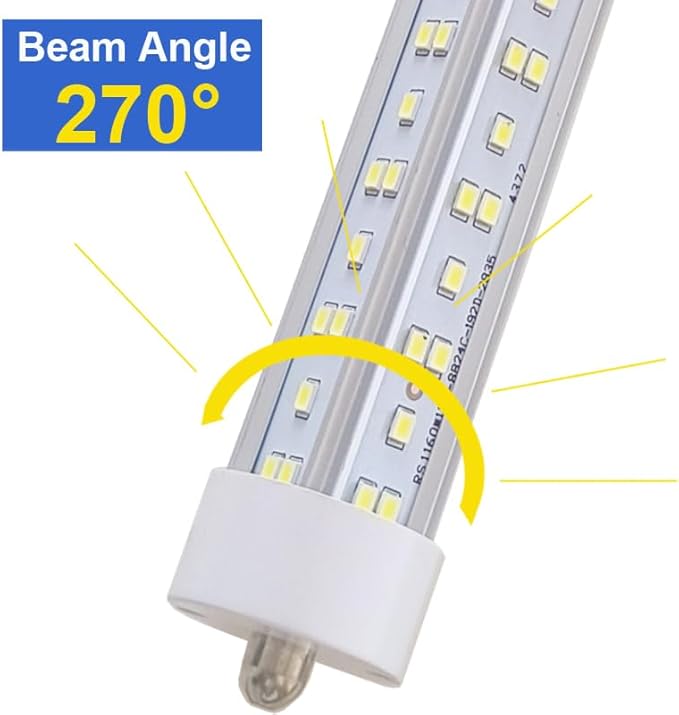 8Ft Led Ballast Bypass Bulbs Single Pin 144W, F96t12 Replacement Single Pin FA8 8 Foot Led Shop Lights, T8 T0 T12 Tube Lights 6500K Clear Cover NO RF FM Interference 12PACK