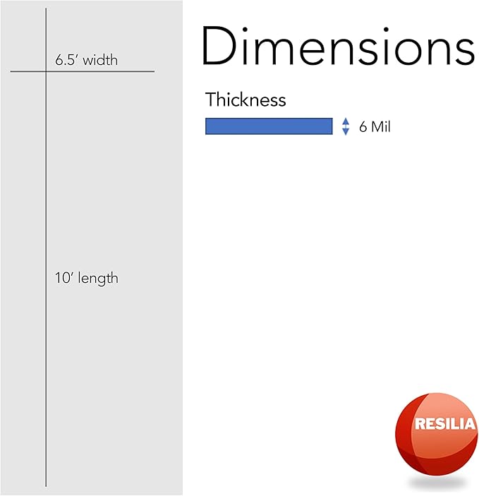 RESILIA Clear Greenhouse Sheeting - UV-Protected, Heavy-Duty Gauge Outdoor Polyethylene Cover for Weatherproofing Greenhouses, Garden, Plants, 6.5-Foot by 10-Foot Roll, 6-Mil Thick, Made in The USA