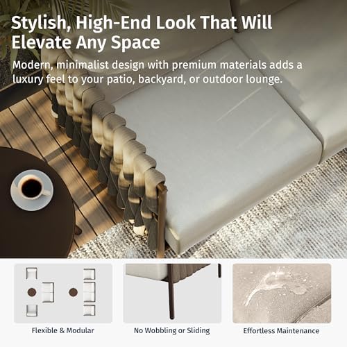 EAST OAK 5-Piece Patio Furniture Set | Life Chatter 5-Seat Outdoor Furniture | Deep Seating & Two Coffee Tables | Waterproof Extra-Thick Cushions | Porch, Balcony & Backyard | Apricot