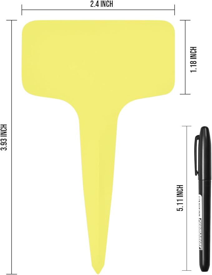 Plant Labels 200 Pcs Yuanling T-Type Plastic Garden Tags Waterproof Plant Sign Stakes Nursery Garden Makers for Seedlings Flower Vegetables Herb Potted Belt Permanet Marker Pen (Yellow)