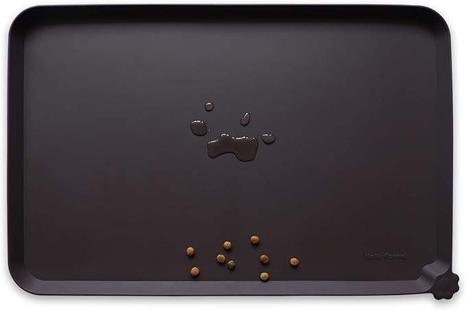 Hoki Found Silicone Pet Food Mats Tray - High-Lips Pet Dog Cat Bowl Mats - Pet Feeding Mat - Waterproof Dog Cat Food Mats -Pet Water Mats for Floors - Dark Oak