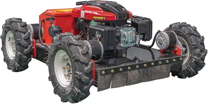 Remote Mower, Remote Control Lawn, Small Crawler Oil-Electric Hybrid Four-Wheel Drive Lawn Mowing and Weed Whacker, All Terrain Grass Cutter Yard Mower, 30° Climbing