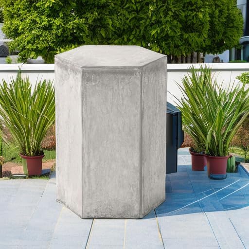 COSIEST Concrete Accent Table, Hexagon Patio Side Table 14.5''Wx16''H, Modular Design Indoor Outdoor End Table, Distressed Grey White Patina